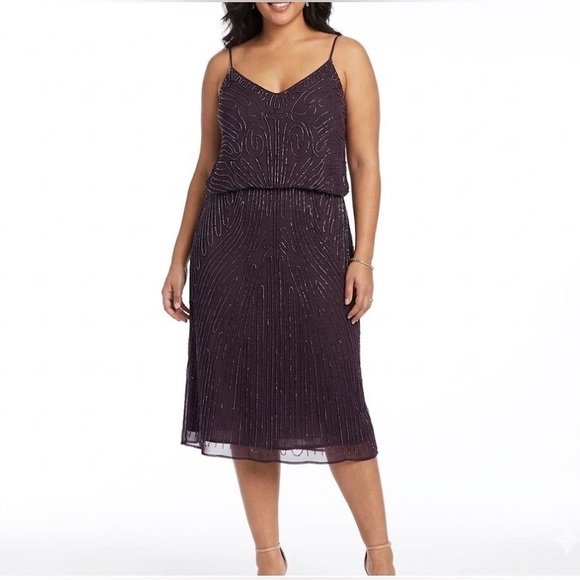 J Kara Dresses & Skirts - J Kara Beaded Chiffon Sleeveless Midi Sheath Cocktail Dress Purple Size 10